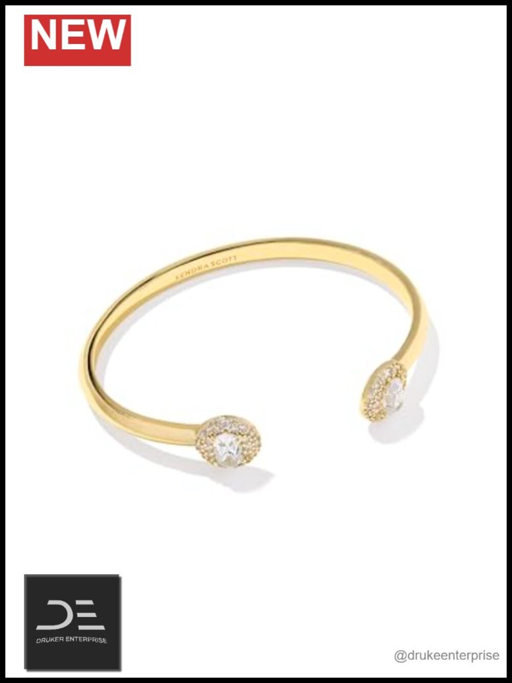 Gold Plated Brass Cuff Bracelet with Cubic Zirconia Sparkle